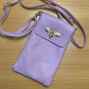 Made in Italy Genuine leather mini phone bag, lilac